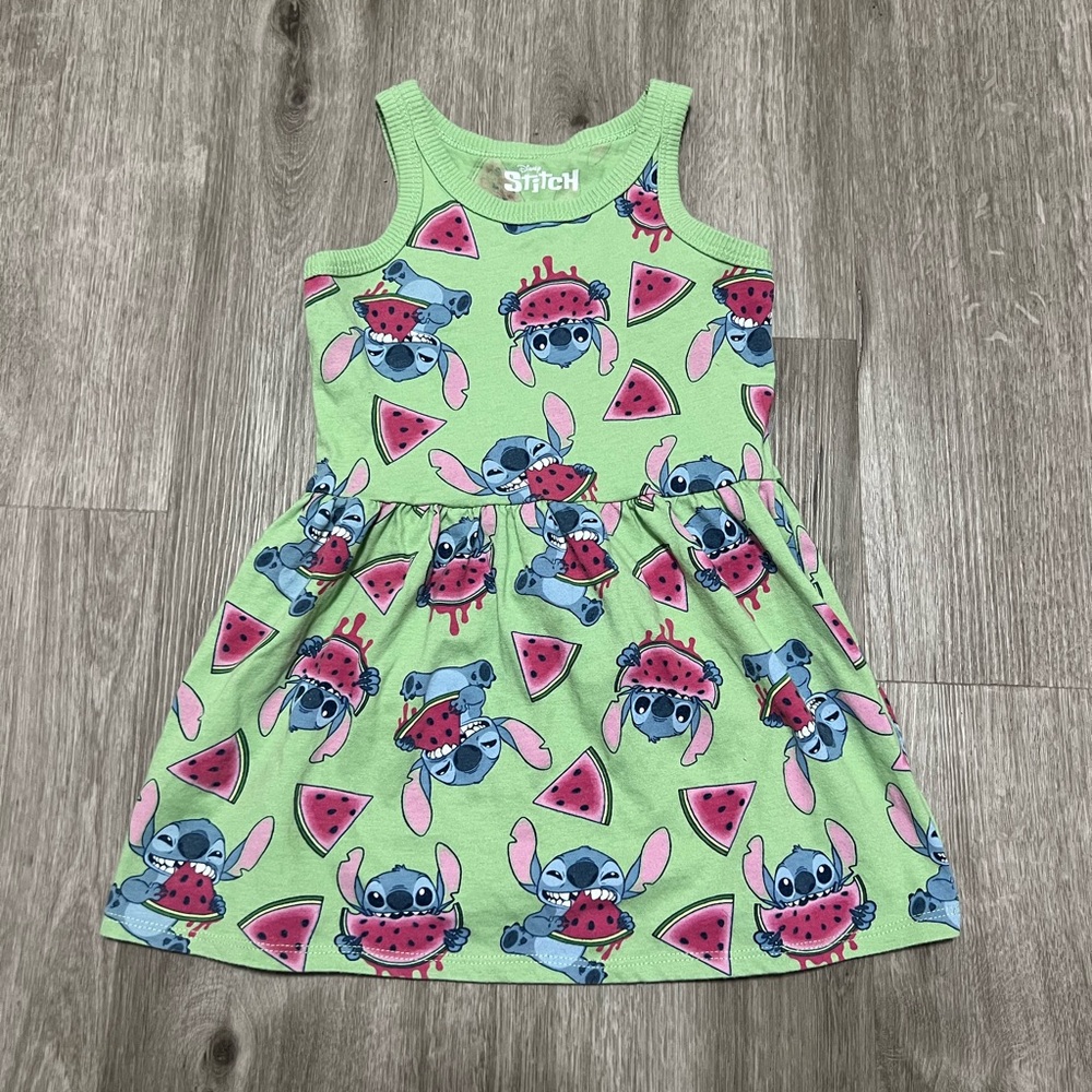 Disney Stitch green dress w/ Stitch & watermelon‎ pattern, size XS (4/5)